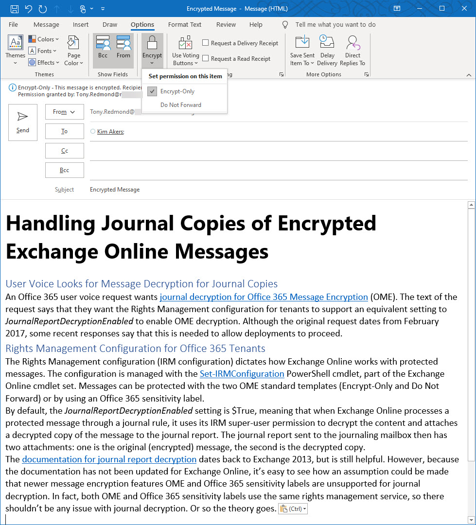 Example message encrypted with the OME Encrypt-Only template