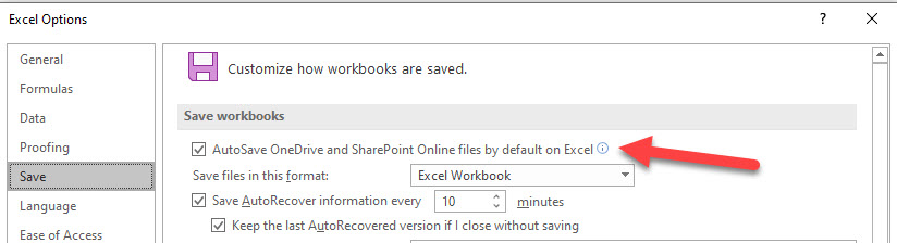 AutoSave options in Excel
