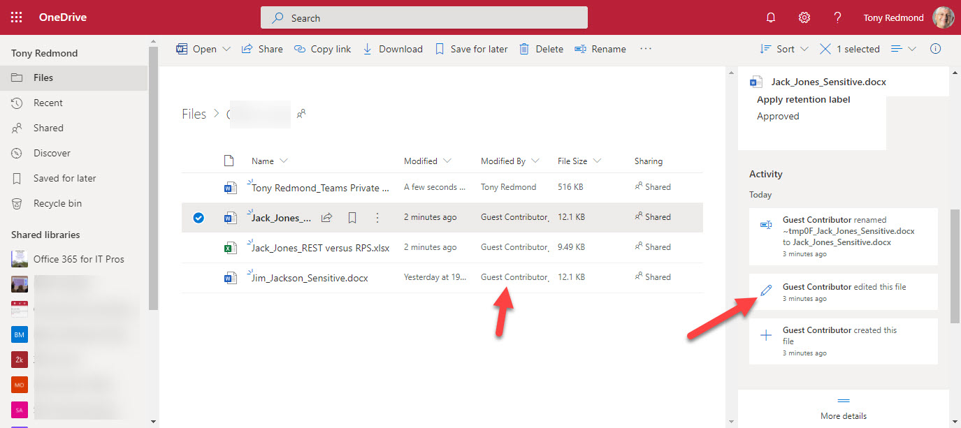 Renamed files after upload to a OneDrive for Business target folder