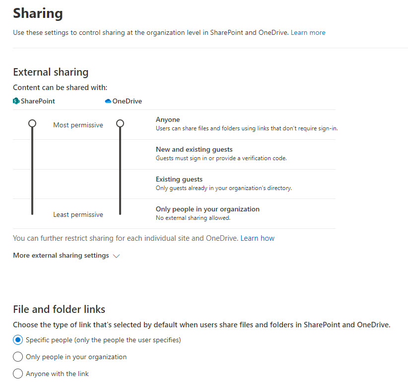 Sharing settings in the SharePoint Admin Center