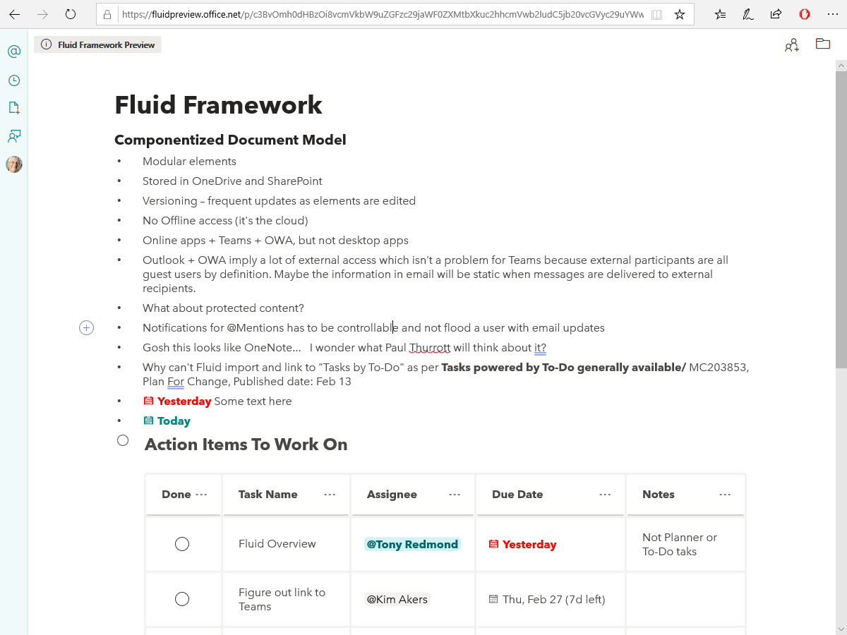 Working with a fluid document