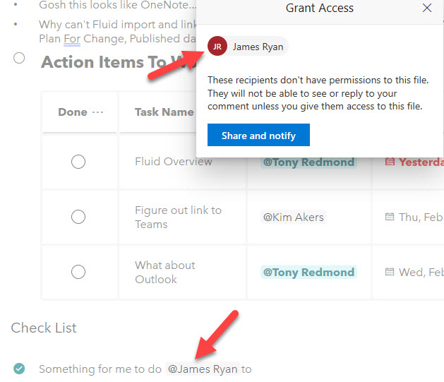 Fluid prompts to share because of an @mention
