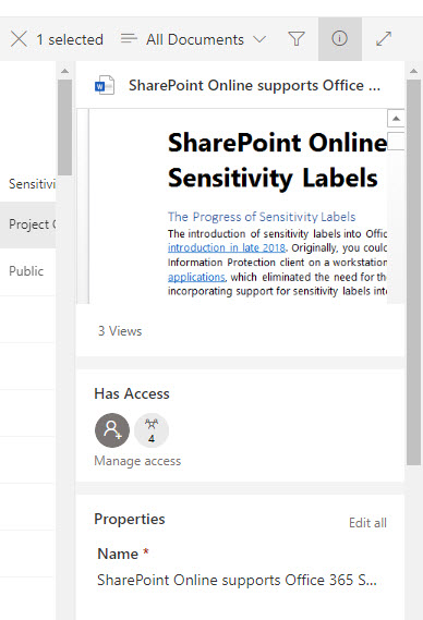 Preview works, but you can’t assign a sensitivity label through document properties