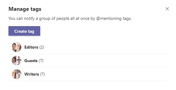 Set of tags in a team