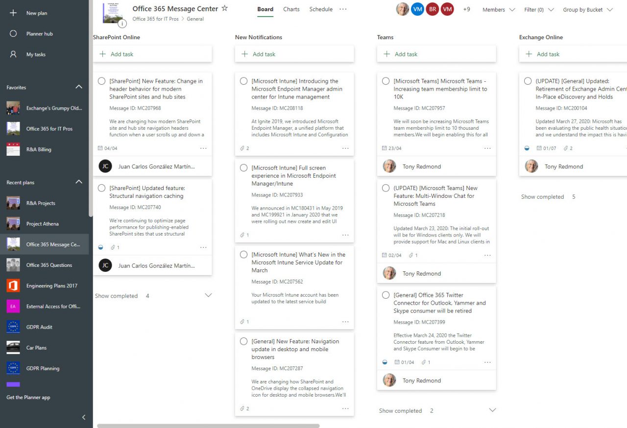 Planner Office 365 Message Center items