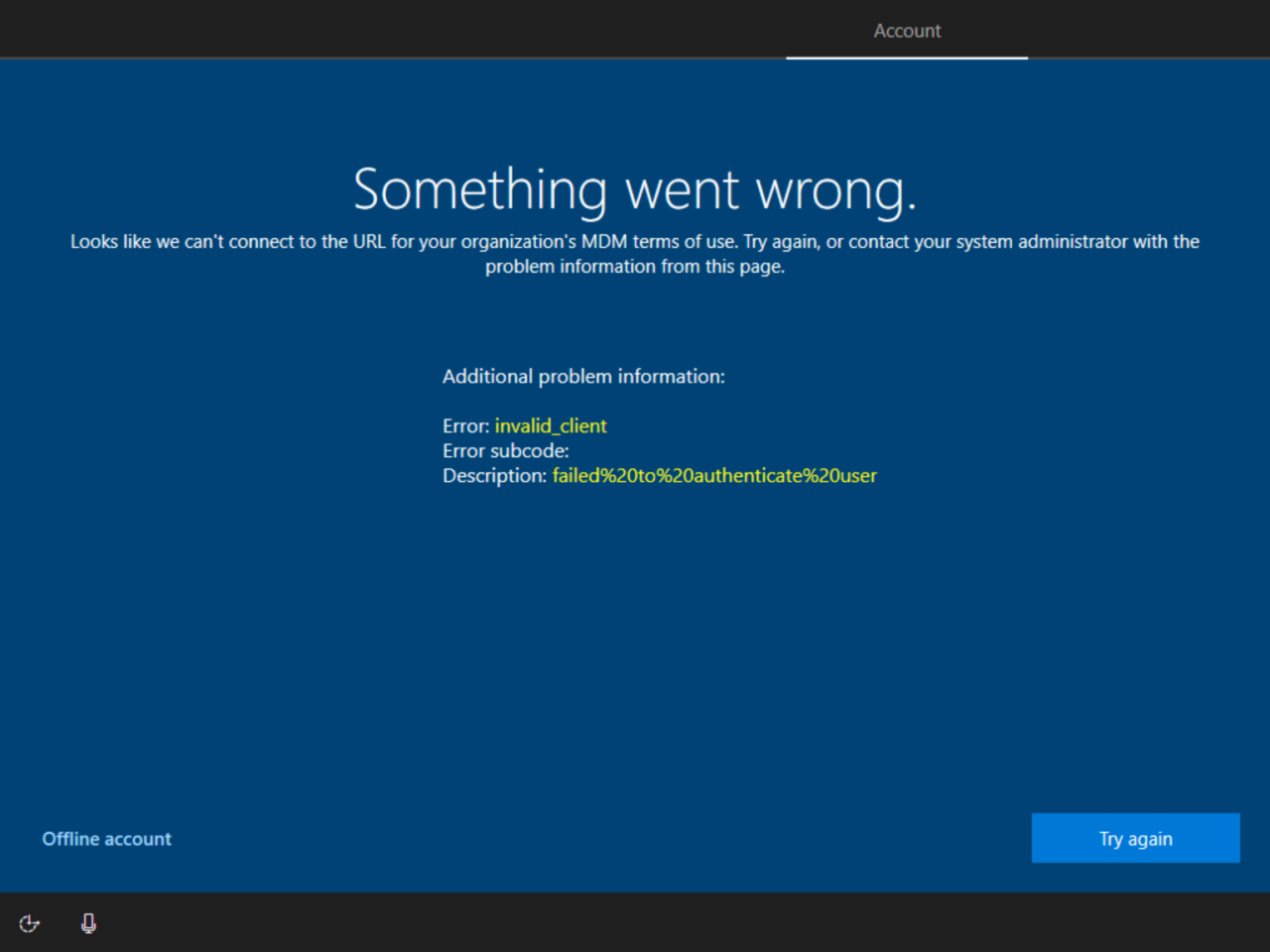 How to Solve Invalid_Client Error When Joining Windows 10 to Azure AD