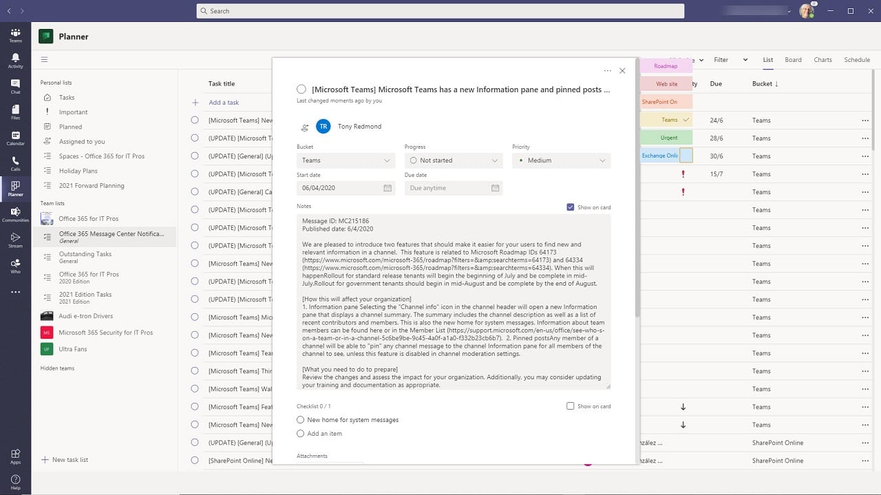 Tasks in Teams Edit