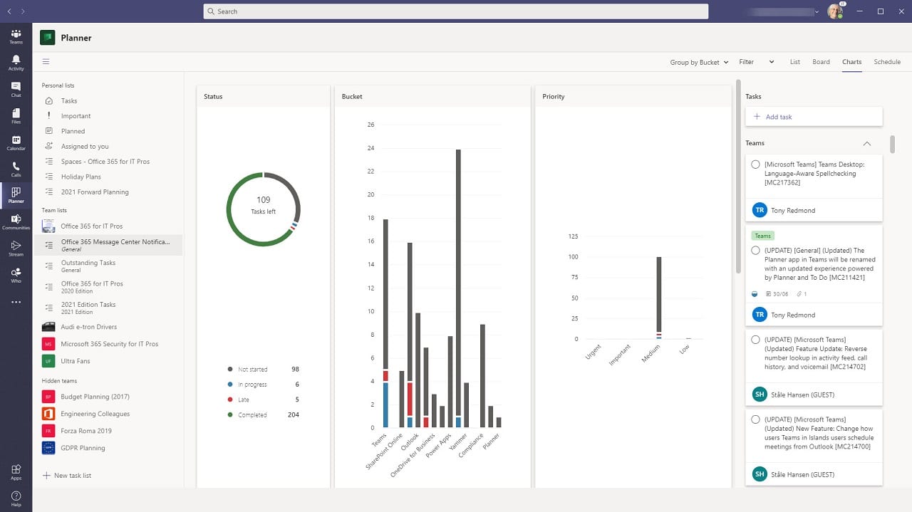 Tasks in Teams Personal Graphs