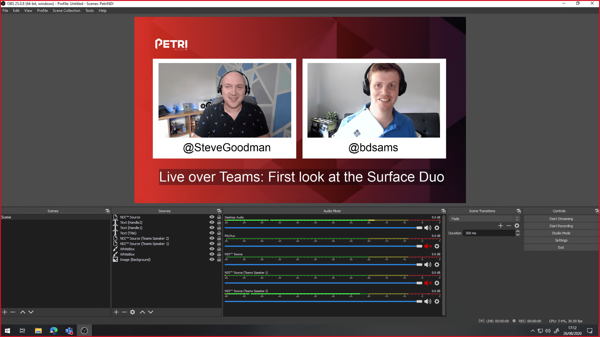 Figure 8 Preparing to stream Teams via OBS Studio