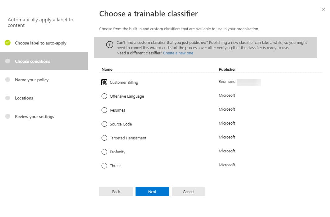 Trainable Classifier New Policy