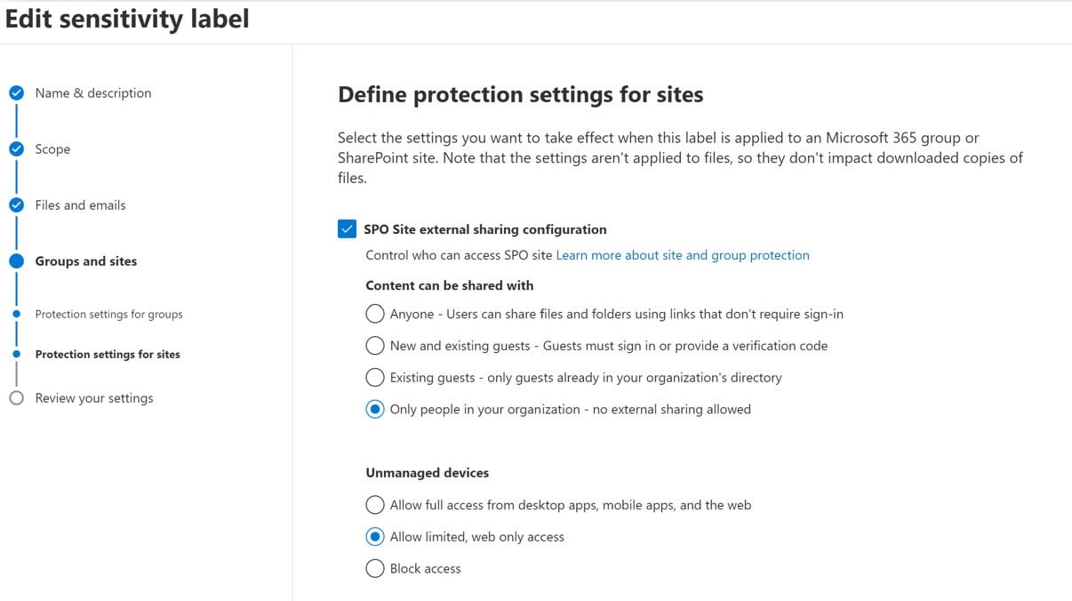 Sensitivity Label Scope Sites Control 2