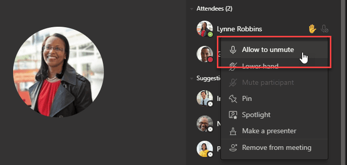 Figure 3 Allowing an attendee to unmute image credit Steve Goodman