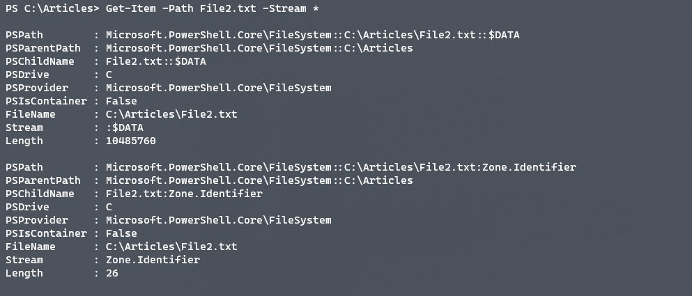 Displaying all streams associated with a file