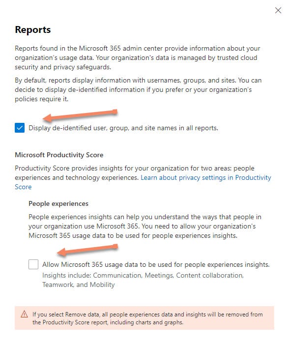 Admin Center Anonymize Data