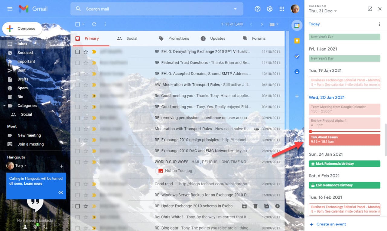 Teams Meeting from Google Calendar List in Gmail