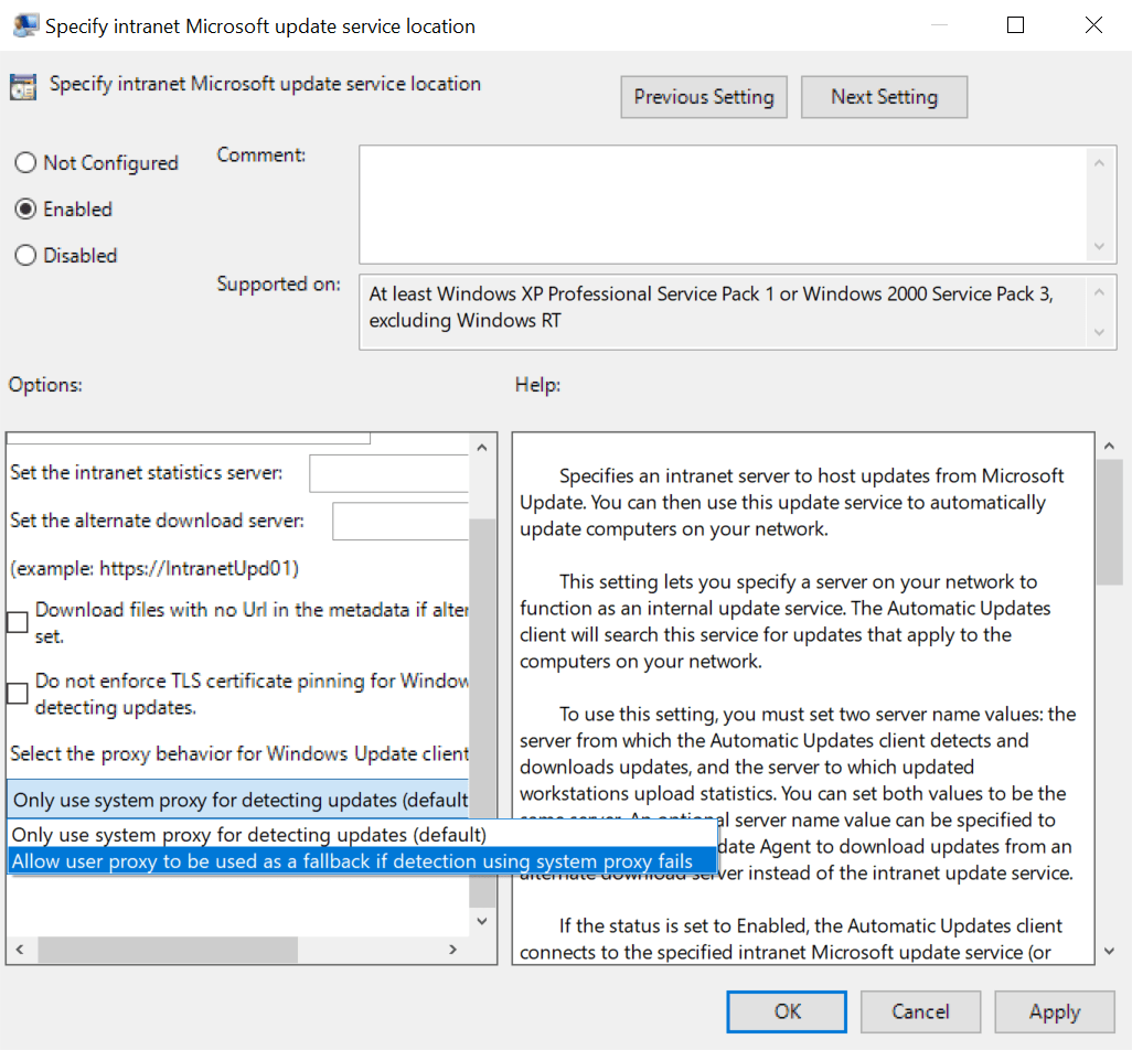 Proxy settings and fallback