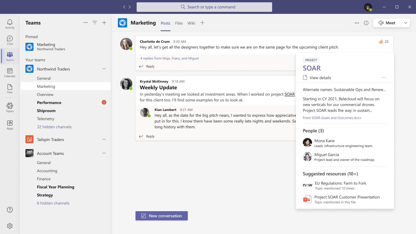 Topic card opening in Microsoft Teams