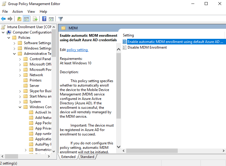 06 enable automatic mdm enrollment using default azure ad credentials