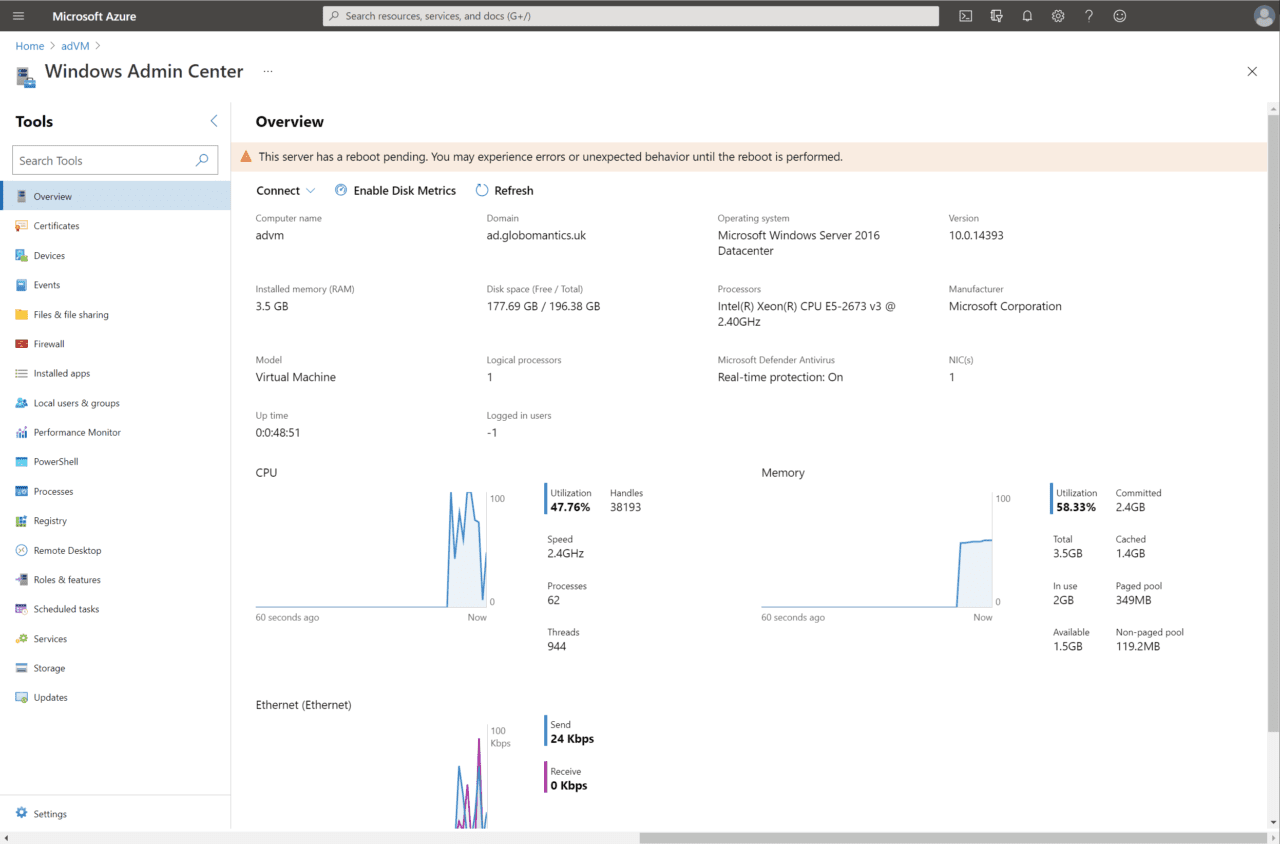 windows admin center azure