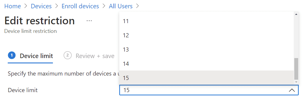 03 intune enrolment restrictions device limit