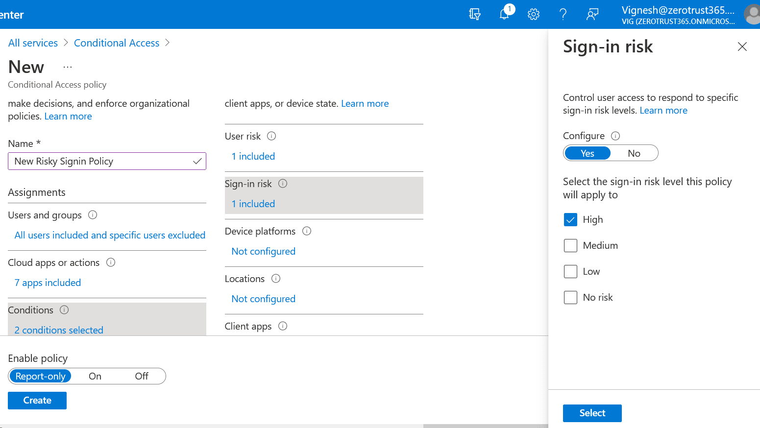 CA for Risky Sign ins