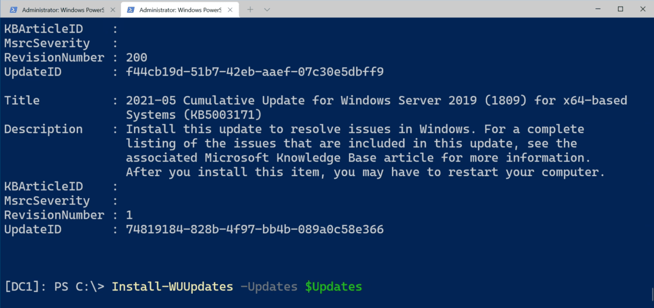 Install Windows Update with Powershell