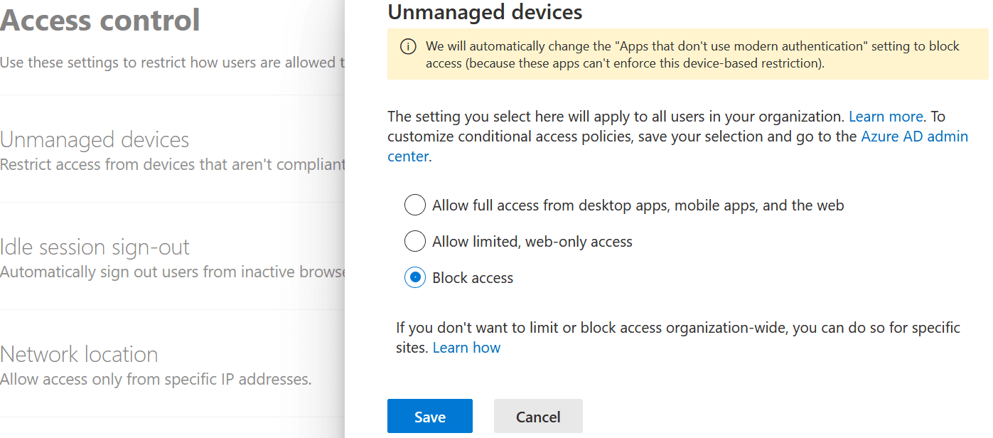 Sharepoint Unmanaged Devices Block