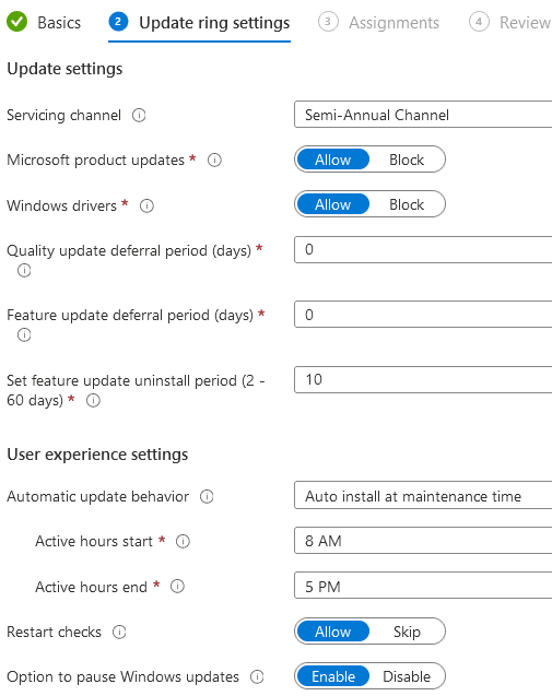 Configure Windows update settings in Microsoft Endpoint Manager (Intune)