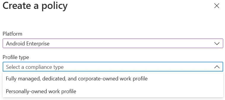 Create a new compliance policy in Microsoft Intune