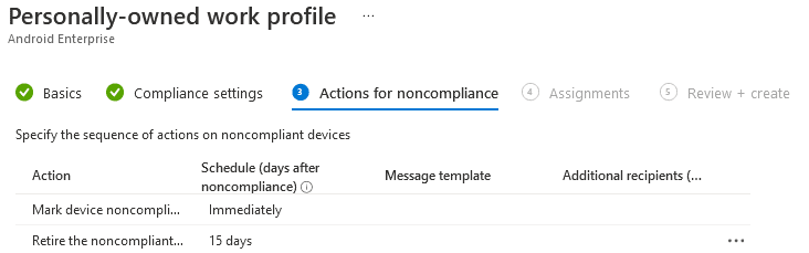 Choose the actions for non-compliant devices.