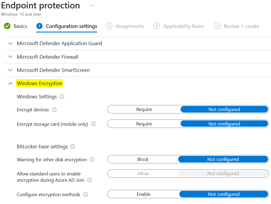 Configure Windows BitLocker disk encryption settings in Microsoft Endpoint Manager (Intune)