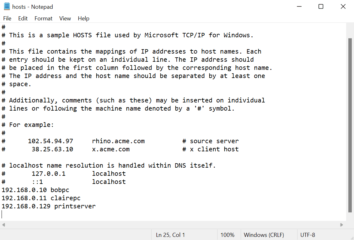 The Windows 11 hosts file