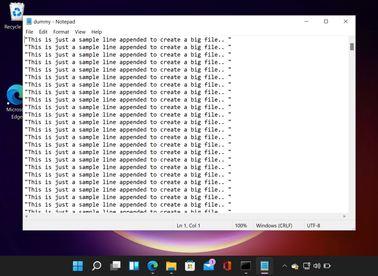 Large text files Windows 11