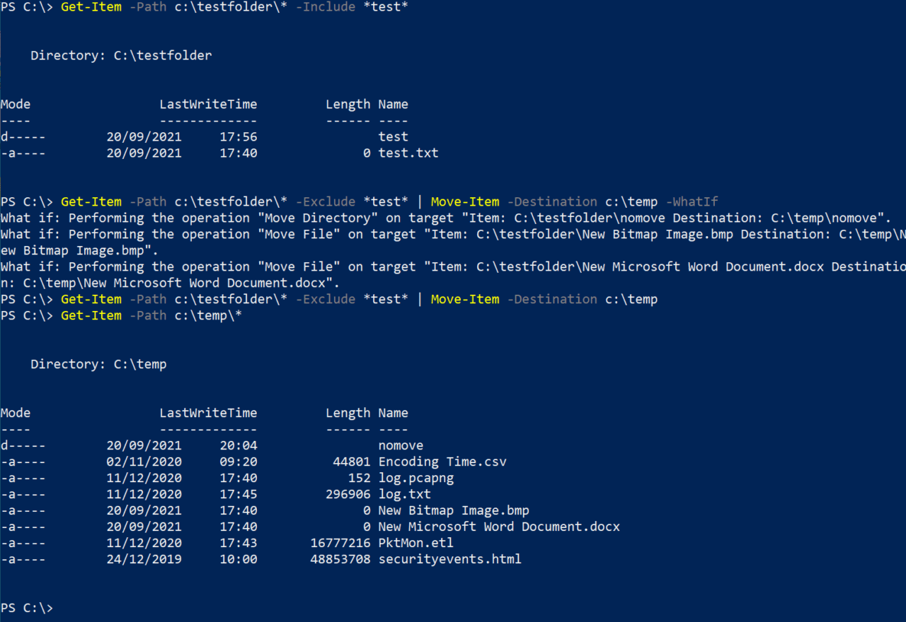 Move file using PowerShell - Use the –WhatIf parameter to test the PowerShell command and see the results without moving anything