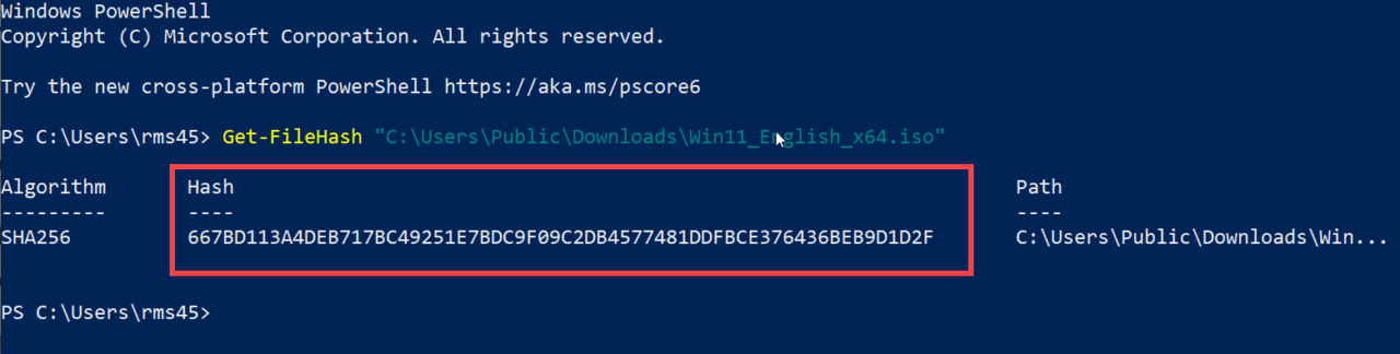 Verify your downloaded image using PowerShell