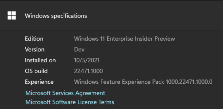 Latest Windows 11 Dev build