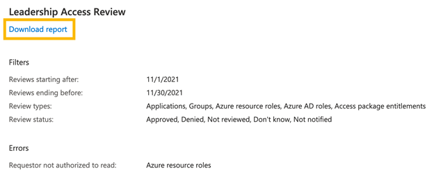 Report can be downloaded and stored as part of your organizational audit reports.