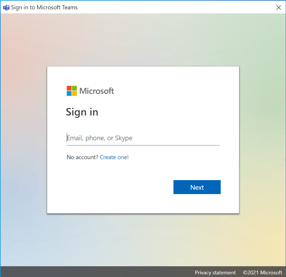 Microsoft Teams Sign-in Screen