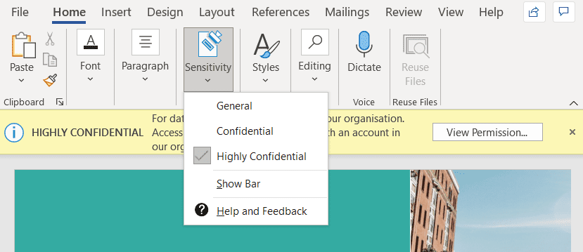 Set the sensitivity level of a document in Microsoft Word - Microsoft Information Protection