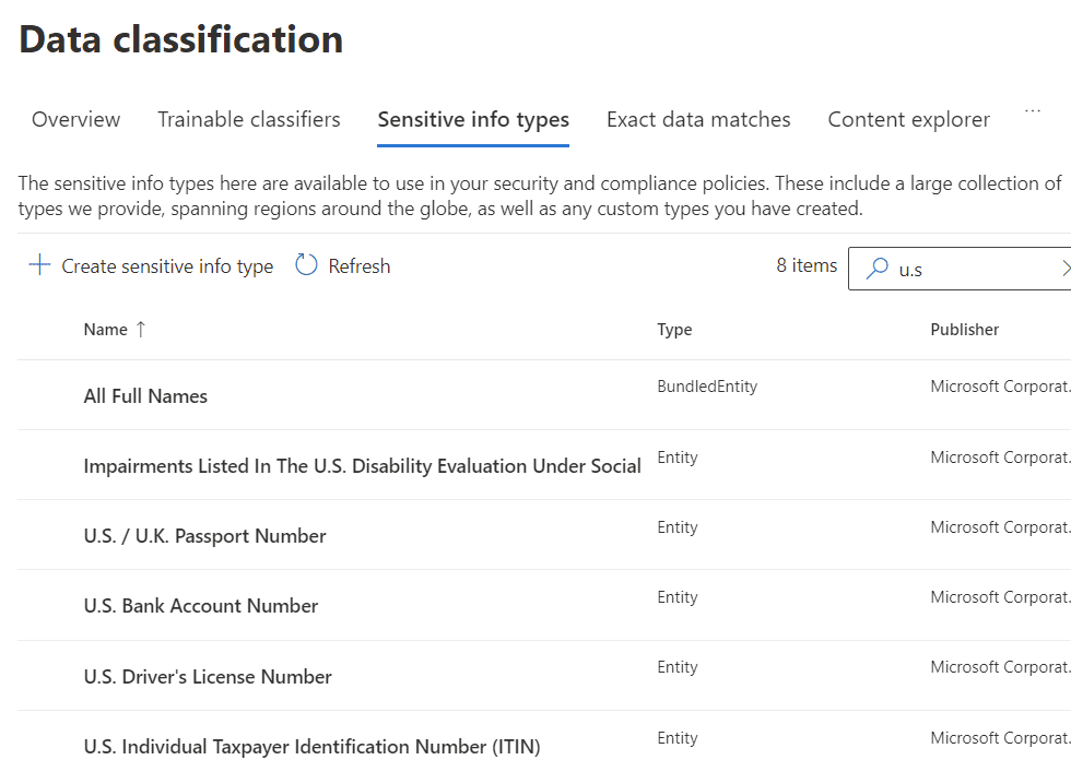 Sensitive information types