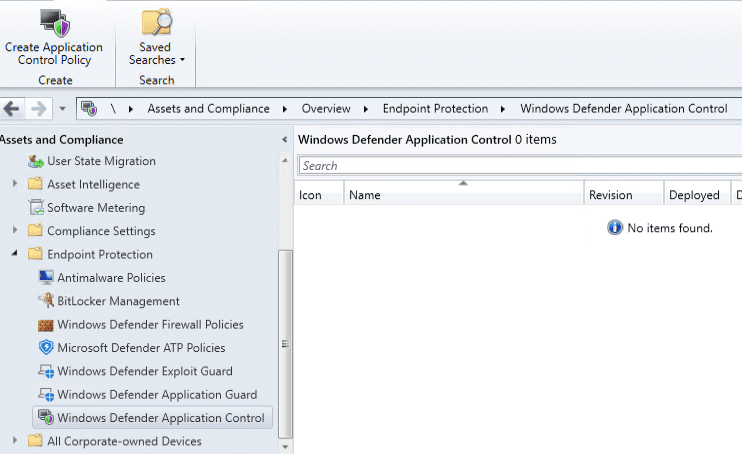 Windows Defender Application Control ConfigMgr console