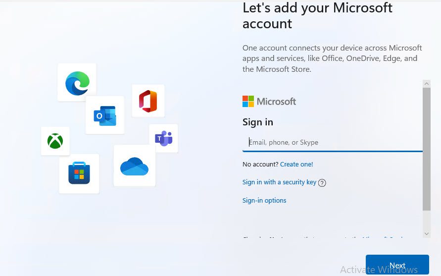 Setup: Signing in to Microsoft account