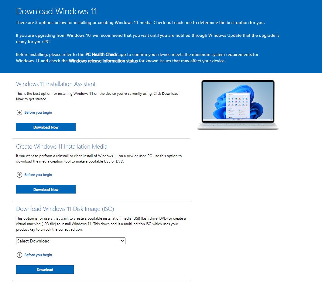 Windows 11 Software Download page