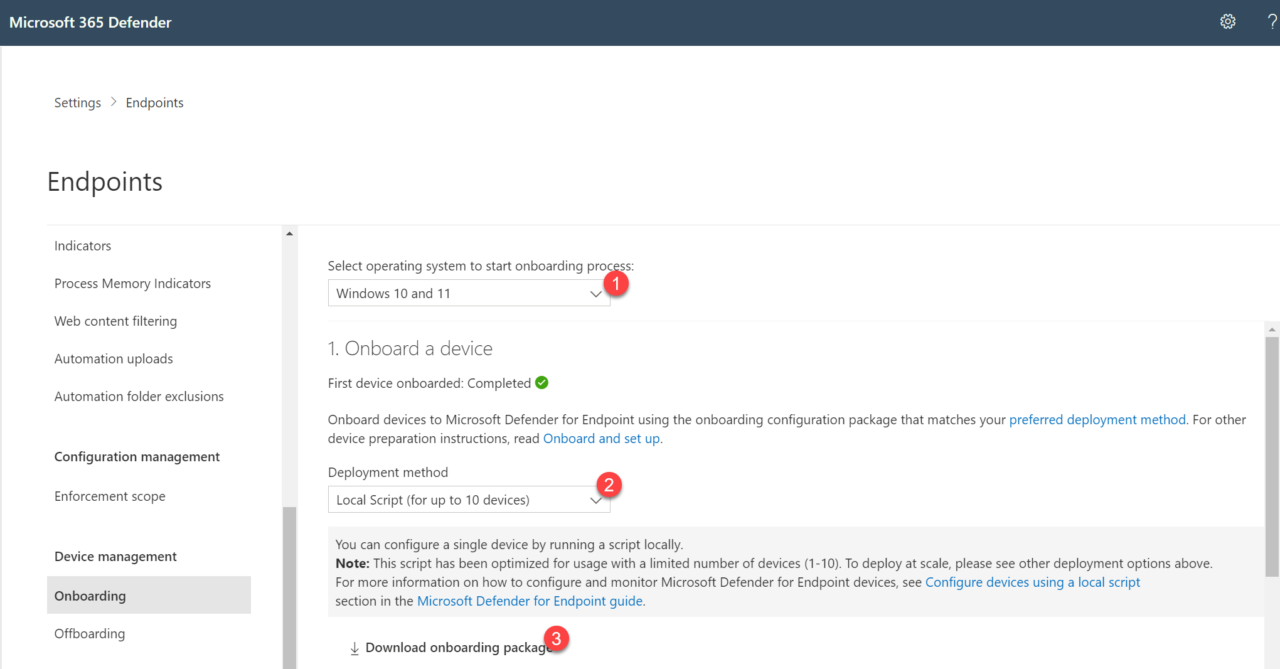 Download the Onboarding package for Windows 10 and 11 devices