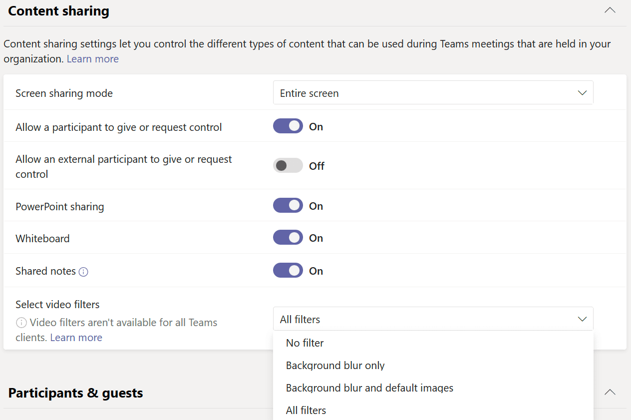 Meeting Policies - Using video filters to restrict video background features for your users