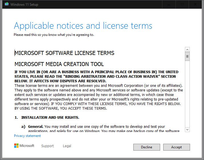 Windows 11 Media Creation Tool – Accept license