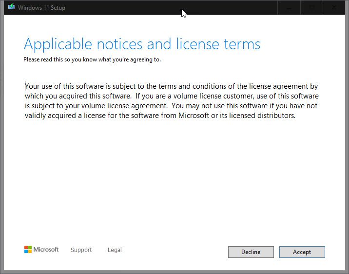 Accepting the license agreement