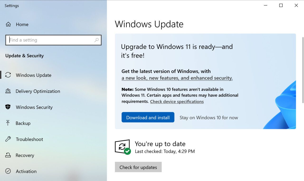 Windows 11 installation prompt