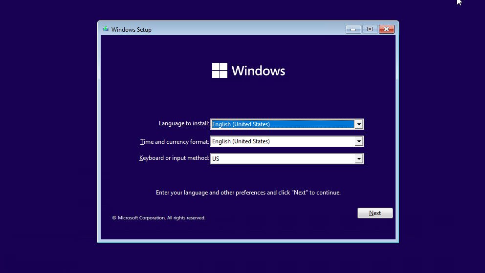 Booting from media to install a new instance of Windows 11