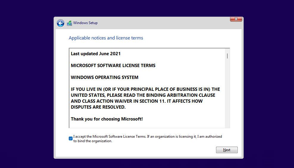 Windows 11 license agreement